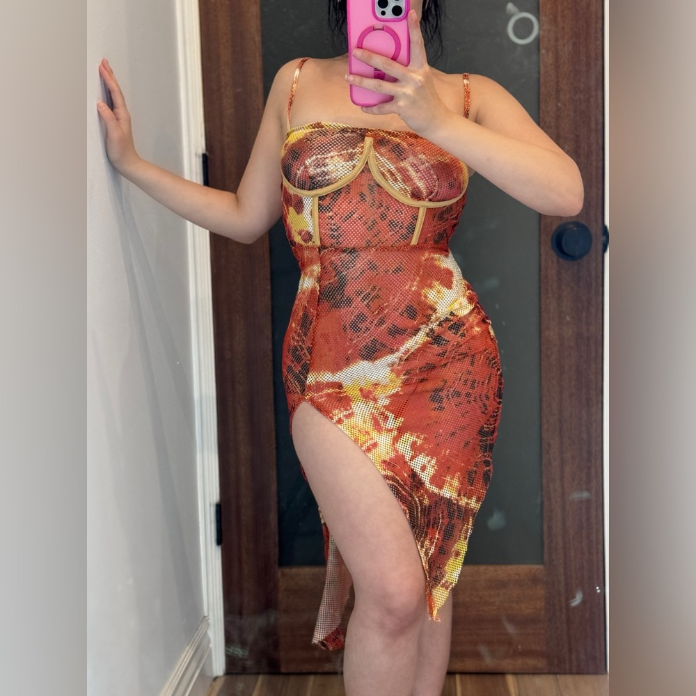 Sexy Orange Printed Dress - Bikini Cover Up - Size M